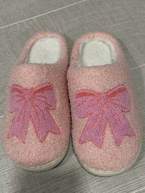 Living Royal Pink Fuzzy Bow Slippers
